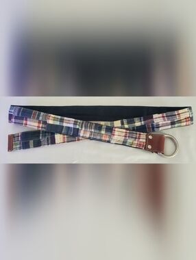 J Crew Belt Plaid Canvas Large/XLarge With D Ring Patchwork Plaid